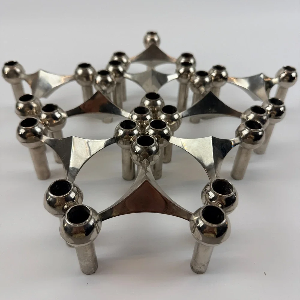 Stoff Nagel BMF Stacking Modular Chrome Candle Holders‎ West Germany Lot of 9
